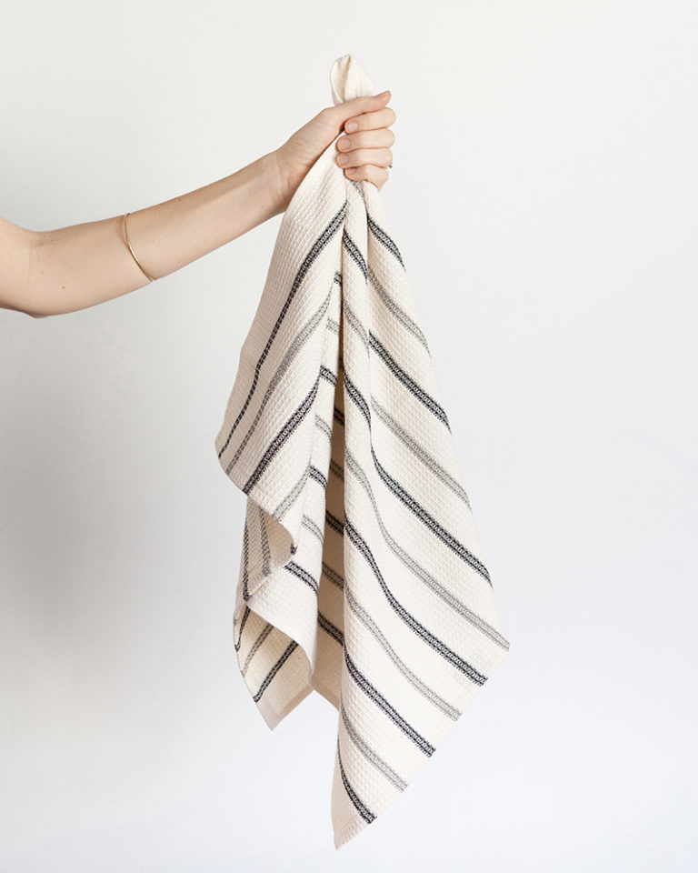 Striped Waffle Weave Cotton Kitchen Towel - Multiple Colors